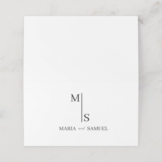 trouwmonogram Elegant Simple Minimalist Plaatskaartje (Buitenkant ongevouwen)