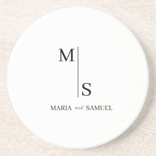 trouwmonogram Elegant Simple Minimalist Zandsteen Onderzetter (Voorkant)