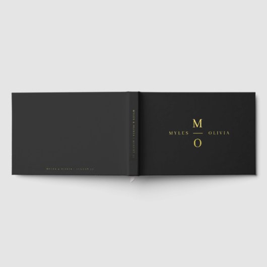 Trouwmonogram Elegant Stijlvol Zwart en Goud Gastenboek (Volledig)