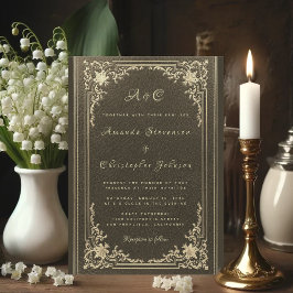 Trouwmonogram Elegant Vintage Goud op Zwart Kaart