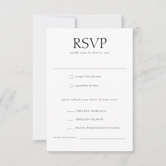Trouwmonogram Elegante Maaltijdkeuze Trouwen RSVP Kaartje (Voorkant)