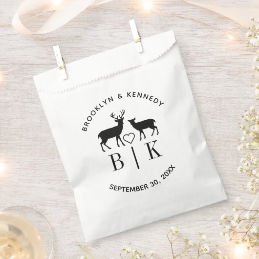 Trouwmonogram hert met koppelnaam landelijke bruil bedankzakje (Geknipt)