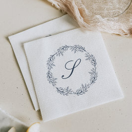 Trouwmonogram Indigo Blauw Krans Klassiek Schrift Servet