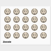 Trouwmonogram-initiaal in warm zand ronde sticker (Vel)