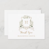 Trouwmonogram met bloemige witte Hortensia-kroon Bedankkaart (Voorkant / Achterkant)