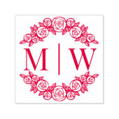 Trouwmonogram met gebogen rozen en initiaal in cir  zelfinktende stempel (Design)