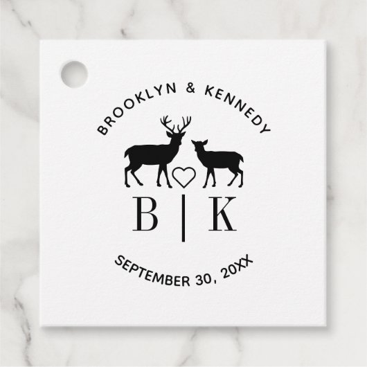 Trouwmonogram met hertennaam voor een rustieke lan bedankjes labels (Voorkant)