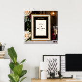 Trouwmonogram met kroonlaurierframe poster (Thuiskantoor)
