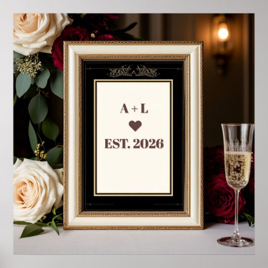 Trouwmonogram met kroonlaurierframe poster (Voorkant)