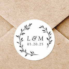 Trouwmonogram met lauwerkrans ronde sticker