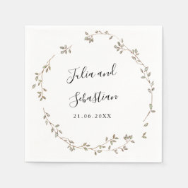 Trouwmonogram met lieflijke kleine groene blaadjes servet