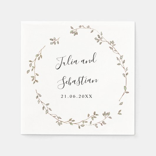 Trouwmonogram met lieflijke kleine groene blaadjes servet (Voorkant)