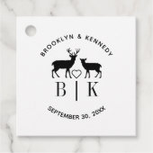 Trouwmonogram met namen en herten in landelijke st bedankjes labels (Voorkant)