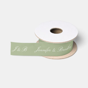 Trouwmonogram met namen in Sage White Satijnen Lint