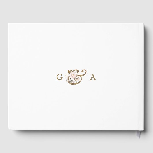 Trouwmonogram met roze blos gouden bloemen gastenboek (Achterkant)