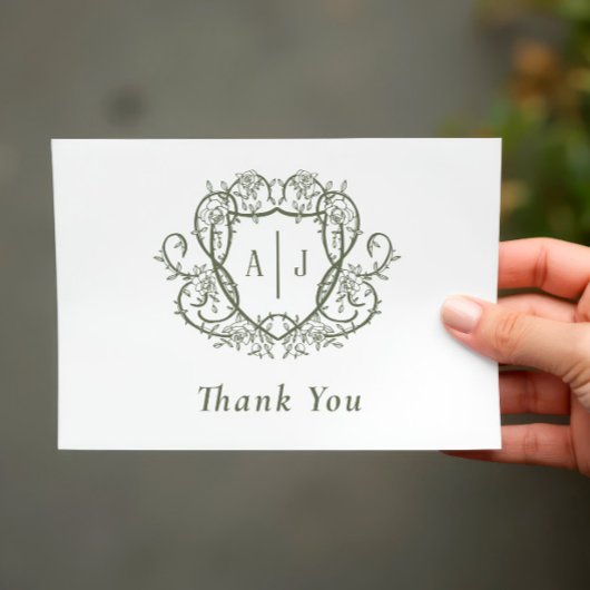 Trouwmonogram met wandelende rozen bedankkaart