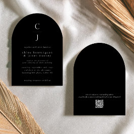 Trouwmonogram Modern Solid Black Aangepaste QR-cod Kaart