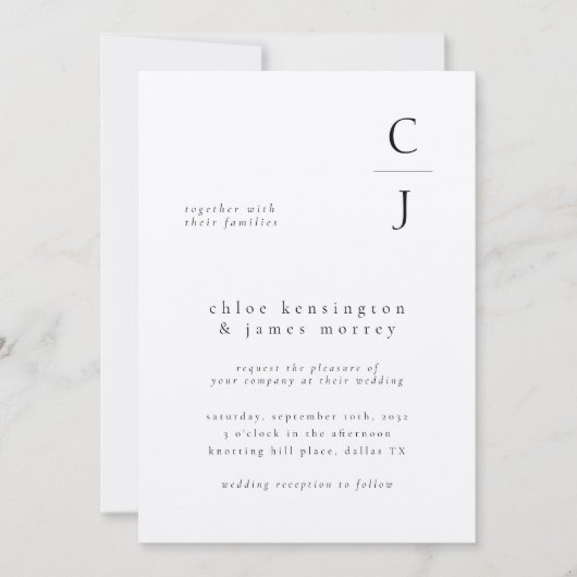 Trouwmonogram Modern Zwart Wit Aangepaste QR-code Kaart (Voorkant)