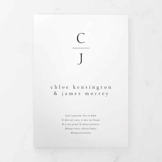 Trouwmonogram Modern Zwart Wit Foto QR-code Drieluik Uitnodiging (Cover)