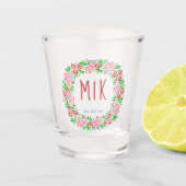 Trouwmonogram Mooie bloemenslingers Huwelijksdatum Shot Glas (Voorkant)