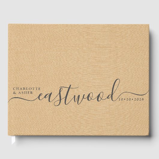 Trouwmonogram perzik crème bruiloft gastenboek (Voorkant)