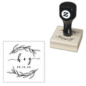 Trouwmonogram 'Save The Date' met laurierblad Rubberstempel (Gestempeld)