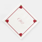 Trouwmonogram servetten met rode rozen (Hoek)