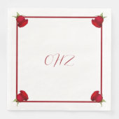 Trouwmonogram servetten met rode rozen (Voorkant)