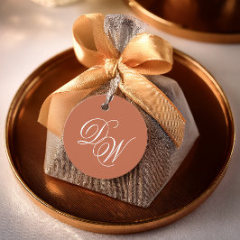 Trouwmonogram Terra Cotta Klassiek Eenvoudig Bruin Bedankjes Labels