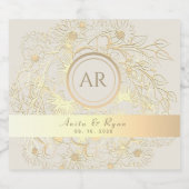 Trouwmonogram van goud en bloemen likeurfles etiket (Enkel label)
