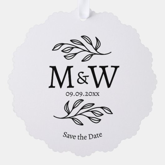 Trouwmonogram van koppel Bewaar de datum Botanisch Ornament Kaart (Achterkant)