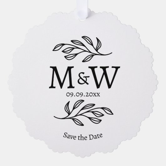 Trouwmonogram van koppel Bewaar de datum Botanisch Ornament Kaart (Voorkant)