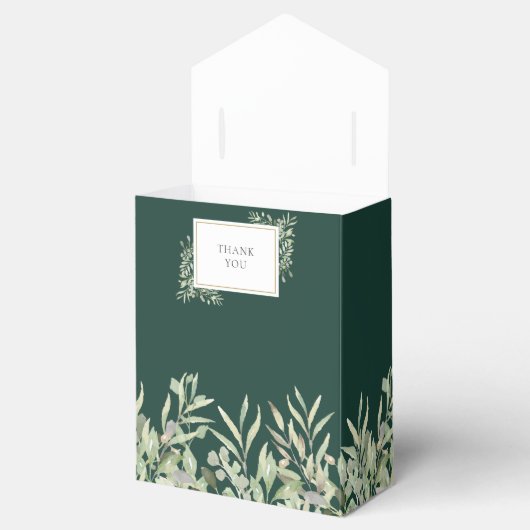Trouwmonogram van smaragdgroen gebladerte bedankdoosjes (Geopend)