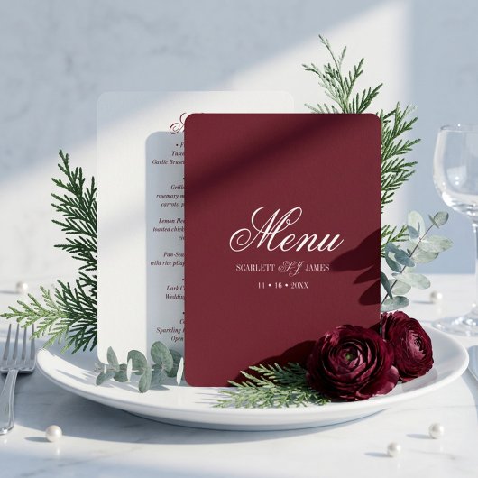Trouwmonogram voor koppels Klassiek modern huwelij Menu