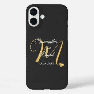 Trouwmonogramontwerp met namen en datum iPhone 16 plus hoesje