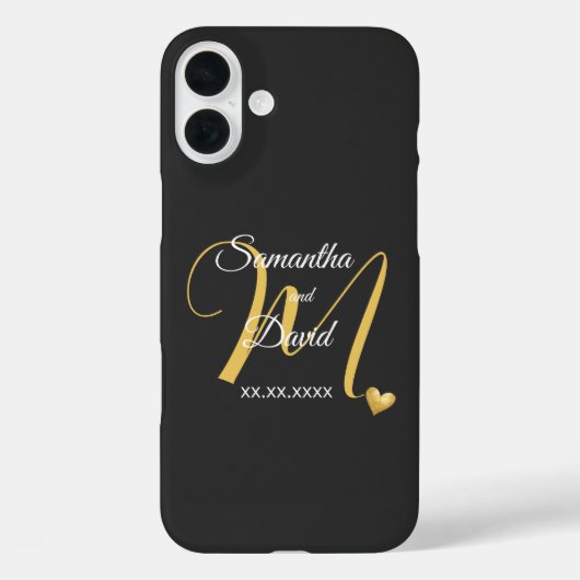 Trouwmonogramontwerp met namen en datum Case-Mate iPhone case (Achterkant)