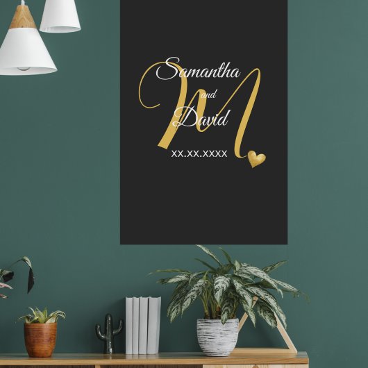 Trouwmonogramontwerp met namen en datum poster (Woonkamer 1)