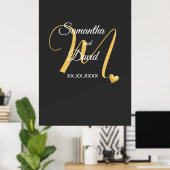 Trouwmonogramontwerp met namen en datum poster (Thuiskantoor)