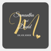 Trouwmonogramontwerp met namen en datum vierkante sticker (Voorkant)