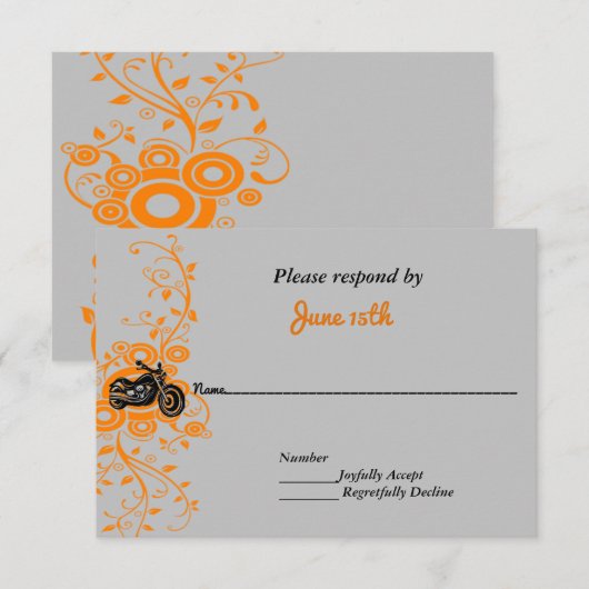Trouwmotorfiets grijs, oranje, zwart RSVP Kaart (Voorkant / Achterkant)