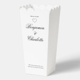 Trouwnaam datum met zoete hartstijl popcorn bedankdoosjes