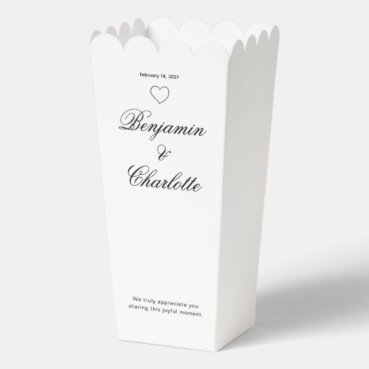 Trouwnaam datum met zoete hartstijl popcorn bedankdoosjes (Voorkant)
