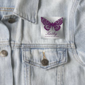 Trouwnaam Tag Button Sparkle Paarse Vlinder (In situ)