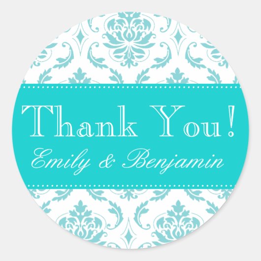 Trouwnamen Aqua Damask Dank u Labels (Voorkant)