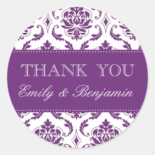 Trouwnamen Paarse Damask Dank u Labels (Voorkant)