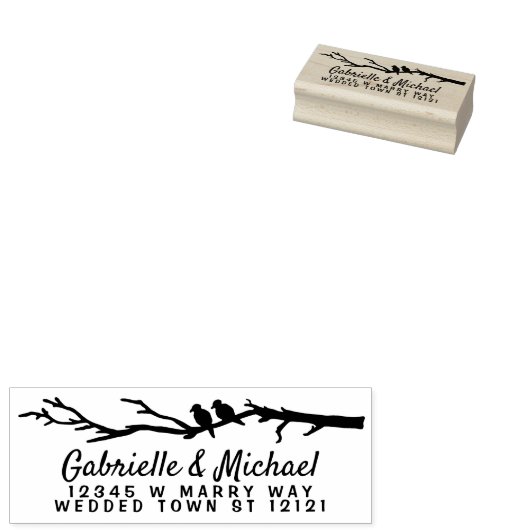 Trouwnamen Retouradres | Vogels boomtak Rubberstempel (Gestempeld)