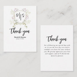 Trouwnotitiekaart met monogram en Dusky Wildflower Notitiekaartje