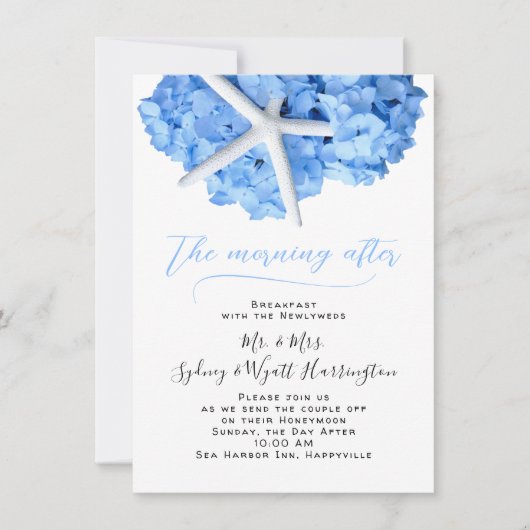 Trouwontbijt in de ochtend na de tuin aan zee kaart (Voorkant)