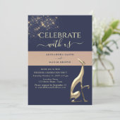 Trouwontvangst uitnodiging in Navy Blauw Goud (Staand voorkant)