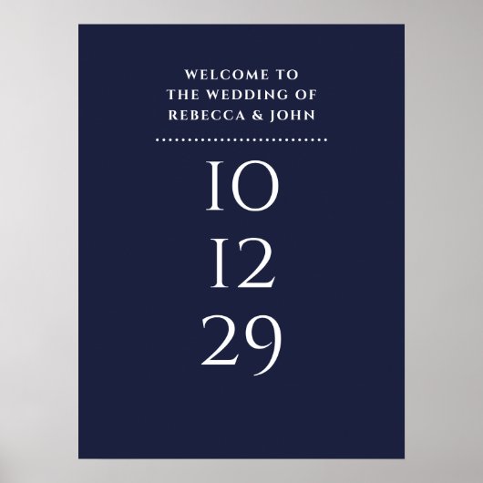 Trouwontvangstbord Navy Blue Speciale Datum Poster (Voorkant)